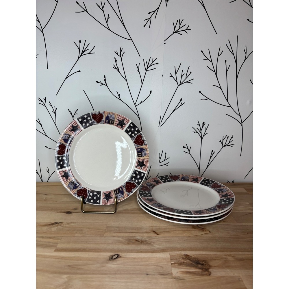 Oneida Majesticware American Quilt Salad Plates Set of 4 DC Brown Americana 7.5"